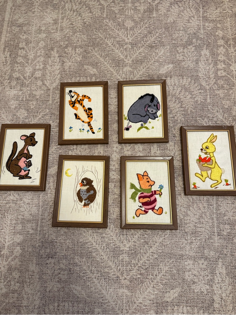 Vintage Handmade Winnie the Pooh Framed Needlework Set of 6